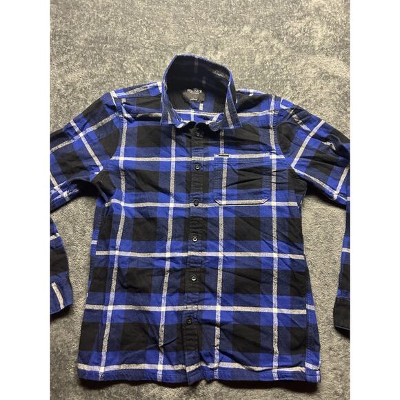 Hollister Long Sleeve Button Down Shirt Mens SZ Large Blue Black Plaid - Picture 1 of 5